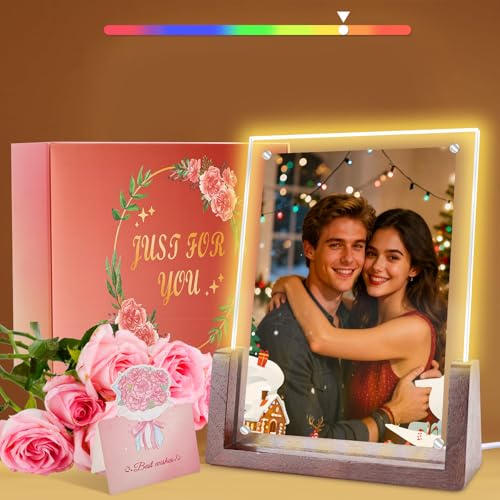 JUOIFIP Mothers Day Gifts-Light Up Picture Frame 5x7 with Led Clor-Changing- Cute Photo Frame Gifts for Couple, Girl Friend or Family, Clear Acrylic Frames Fits Photos of 4 x 6 or 5 x 7 In (Vertical) , Lovely Lamp Decor