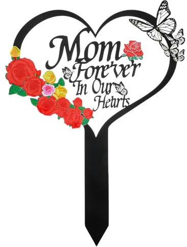 KFHENSOMR Placca commemorativa a forma di cuore, 1 pezzo, decorazione commemorativa in metallo, decorazione per cimitero per mamma tomba, placca simpatia da giardino per mamma, cimitero, all'aperto