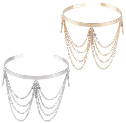 CABODYALS 2 Stück Silber Gold Kreuz Quasten Armreif Oberarm Strass Mehrlagige Armreif Armbänder Glitzernd Glänzend Sommer Metall Armschmuck Für Damen Partykleider Kostüme Outfits Clubs