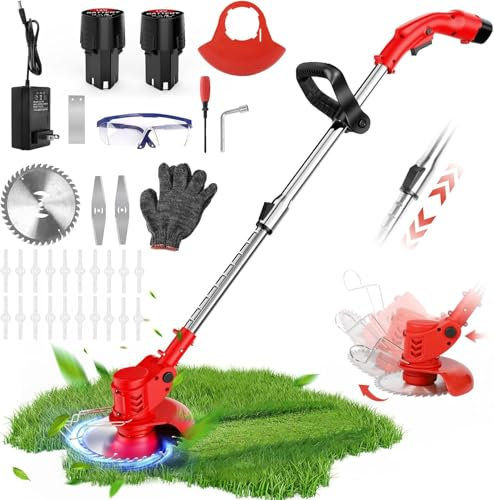 Cordless Strimmer Telescopic Lightweight Grass Trimmer Garden Strimmer,125cm Adjustable Charging Brushless Grass Trimmer with 23 Blades,Ideal for Lawn Care,Weed Control, and Garden Maintenance (Red)