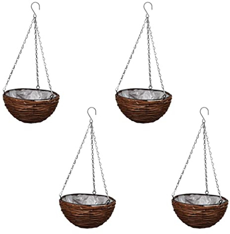 HaoChrymec Panier Suspendu with Osier Résistant, Structure Métallique, Panier à Herbes Suspendu, Jardinières Extérieur, Bac à Fleurs Extérieur, Balconnière Extérieure, 4 Paniers