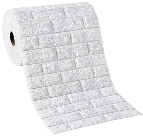 Tokenhigh Papier peint autocollant 3D effet brique blanche, 50 cm x 5 m, aspect pierre, revêtement mural pour cuisine, chambre à coucher, salle de bain, salon (10 m)