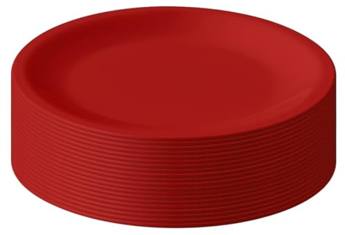 Engelland - 20er Set Kunststoff-Teller, Rot, Ø 23,5 cm, flach, bruchfest, wiederverwendbar, Mehrweg, Plastikteller, mikrowellen- & spülmaschinenfest, BPA-frei, Camping, Picknick, Party