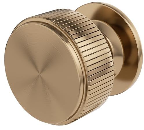FURNIWARE 10 Stück Möbelknöpfe Champagner Bronze, Küchenknöpfe Knauf 32mm, Schubladenknöpfe Modern, Schrankknöpfe Türknauf Rund, Kommode Griffe mit Gerändelte Linienmuster für Schränke, Kleiderschrank