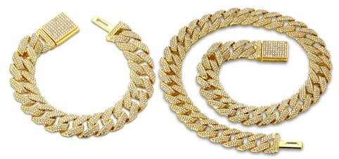 Halukakah Diamant Goldkette für Herren, 18k Echtgold/Platin Plattiert Vollständig Iced Out 15MM Miami Cuban Link Kette Halskette Armband, Lab Diamant Krappenfassung, Geschenk für Ehemann, Freund, Sohn