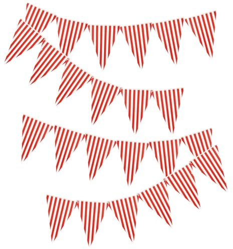 Tourima Rot-Weiß Wimpelkette 12PCS, Girlande Outdoor Karneval Zirkus Deko Partydeko, Carnival Row Garland Decoration Clown, Girlande Geburtstag Deko Kinderzimmer & GeburtsTagsGirlande