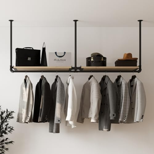 RSR Hangers Klädstång garderob DIEK II Industridesign för tak | Bredd 140 cm x höjd 50 cm | Takgarderob | Garderobsstång | Omklädningsrum | Sovrum | Hall | Garderob