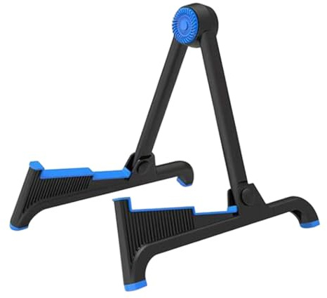 Amagogo Gitarrenständer, Musikgestell, klappbarer Instrumentenständer, Bodengitarrenhalter, Schwarz Blau