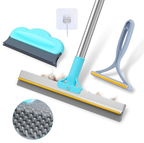 ZABARE 3 PCS Carpet Rake for Pet Hair Removal, Reusable Pet Hair Carpet Rake with 54” Adjustable Long Handle, Pet Hair Remover Scraper Rake Carpet,Dog Hair Broom for Rugs,Mats,Couch and Furniture.