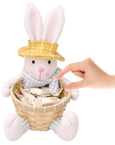 Hojalis Canasta con Conejito Pascua, Cesta de Pascua para Niños, Nidos De Pascua Cestería para Niños, Cestas Tejidas De Bambú De Pascua, Decoración De Pascua para Niño, Picnic Y Recuerdos (Sombrero)