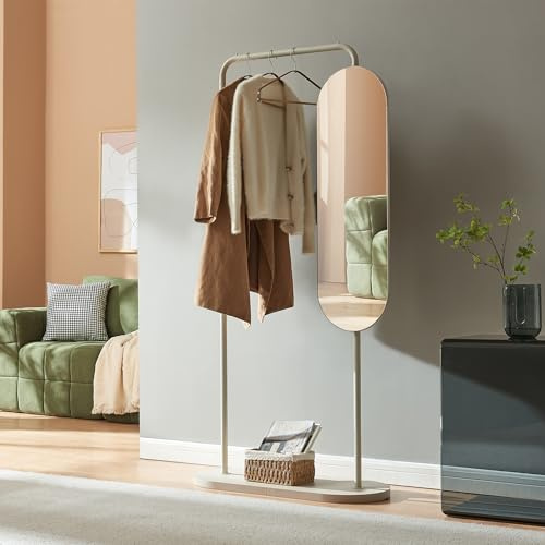 [en.casa] Garderobenständer Vamn Kleiderständer 167 x 80 x 35 cm Flurgarderobe mit Spiegel Standgarderobe für Flur Schlafzimmer Ankleide freistehend Metall Sandfarben