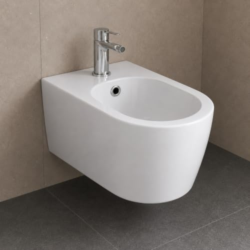 Giunone Bidet Sospeso in Ceramica Sanitaria, Scarico a Parete, Bianco Lucido, 35,5 x 51,5 cm