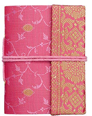 Handgemachtes Sari-Notizbuch – Mini 8 x 10,5 cm – Rosa – Unliniertes Recyclingpapier – Taschennotizbuch und Tagebuch – indisches Schreibwarengeschenk