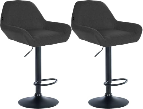 CLP 2er Set Barhocker höhenverstellbar Braga, mit Stoffbezug und Rückenlehne, Metallgestell mit Fußstütze, Thekenhocker | Farbe dunkelgrau Gestell Farbe schwarz