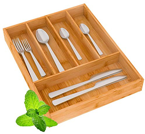 Besteckkasten Besteckeinsatz Schubladeneinsatz Besteckhalter 26x35x5cm(BLH) - für Küche schubladen aus Bambus