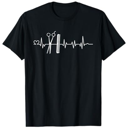 Herzschlag Frisör Salon Schere Kamm Friseur Xmas Geschenk T-Shirt
