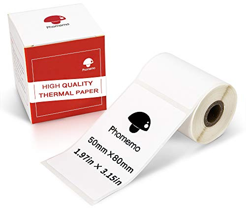 Phomemo M110 Etiketten Selbstklebende für M110/M220, 50x80mm, 90 PCS | Phomemo Selbstklebende Thermodirekt Etiketten für M110/M220/M108/M250/M221/M120, für Schule, Heim, Büro, Einzelhandel, Weiß