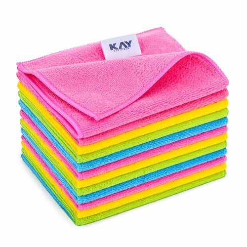 KAV Microfibre Cleaning Cloths - 12PC Ultra Absorbent, Lint-Free, Reusable Towels for Kitchen, Car, Glass & Office - Super Soft, Streak-Free, Machine Washable Microfiber Duster - (40x40cm / 16x16)