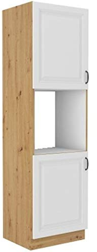 Küchen Hochschrank 60 cm Stilo Weiss + Eiche Artisan Küchenzeile Küchenblock