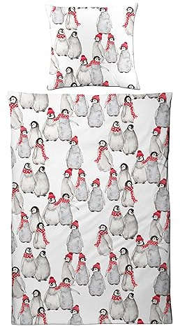 Carpe Sonno warme Biber Bettwäsche 135x200 Winter | Flanell Bettwäsche 135 x 200 Baumwolle | Feinbiber Bettbezug Weihnachten | Winterbettwäsche kuschelig - Weihnachtsbettwäsche Pinguine