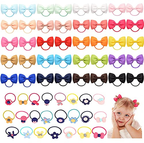 60 Piezas Gomas Pelo para Niña, VEGCOO Lazos Pelo Cintas para el Pelo Banda Elástica de Color Mixto,Accesorios para el Cabello para Bebé Niña (B)