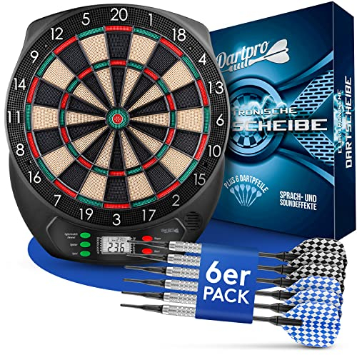 DartPro [DAS ORIGINAL] - Elektronische Dartscheibe Profi - Dartboard mit 6 Darts [kabellos nutzbar] - Innovativer Dartautomat mit 65 Varianten - Double IN & Double Out - für 1 bis 8 Spieler