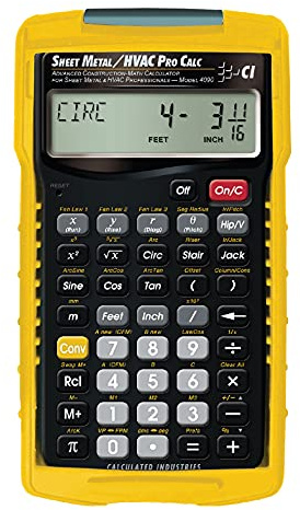 Calculated Industries 4090 Sheet Metal/HVAC Pro Calc Calculator, Advanced Construction-Math for Sheet Metal, HVAC Pros with Fan Law Functions, ArcK Built-in Constant, Laws of Cosines, Offset Functions