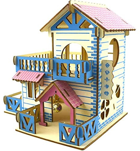 Ruluti 1pc Pet Kleintier Hideout Hamster Deluxe Zwei Schichten Holzhütte Spiele Toys Double Layer