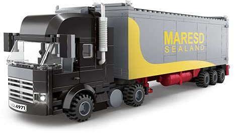 General Jim's Black Semi Truck Building Blocks Set – 231mm Highly Detailed Model - Realistic Black Cab, Gray and Yellow Trailer, Mirrors, Exhaust Stack – Perfect for Hobbyists & Train Garden Displays