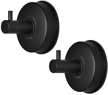 YOHOM Saugnapf-Haken und Duschhandtuchhalter, Edelstahl, Vakuum, Badezimmer, Küchen-Organizer für Bademantel, Luffa, mattschwarz, 2 Stück