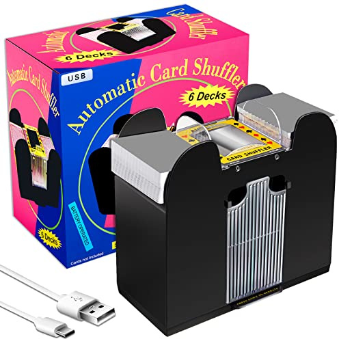 Zomiboo 6 Decks Automatic Card Shuffler USB Battery Operated Electric Casino Poker Card Shuffler Machine for Home Poker Playing Games Casino and Club Party