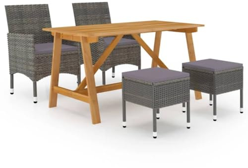 vidaXL Gartenmöbel Set 5-TLG. Gartengarnitur Sitzgarnitur Gartenset Sitzgruppe Gartentisch Esstisch Gartensessel Gartenstuhl Tisch Stühle Grau