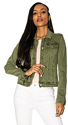 Nina Carter J212 Damen Jeansjacke Übergangsjacke Leichte Waschungseffekt Denim Casual Jacke (M, Khaki (J212-11N))