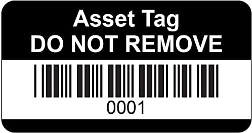 Schwarze Asset-Etiketten, Barcode und nummeriert von 1 bis 500, 38 mm x 20 mm, permanente synthetische PP-Etiketten, 500 Stück (P/Nr. 7828652)
