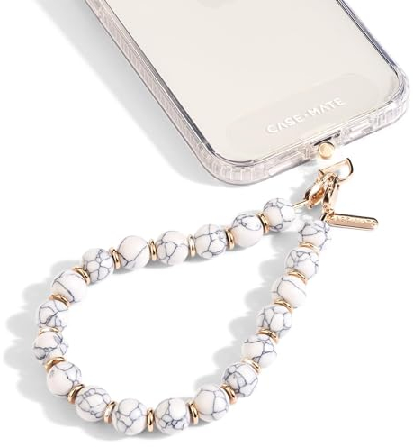 Case-Mate Telefon Charm mit Perlen Marmor Abnehmbare Anti-Diebstahl-Telefon-Strap Hands-Free iPhone Armband für Frauen Telefon Kette Wristlet-Passend für Apple,Samsung,Google Pixel & mehr White Marble