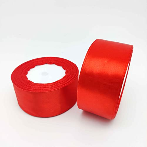 GAKA FAVOR Satinband Rot 38mm X 22 Meters (2 Rollen),Dekoration Geschenkband breit Schleifenband Bänder, Stoffband für Hochzeit, Taufe und Geburtstag Geschenke