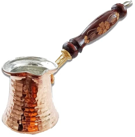 Turkish Coffee Copper Pot, Greek Arabic Coffee Maker, Handmade Cezve with Embroidered Handle- 2 Person
