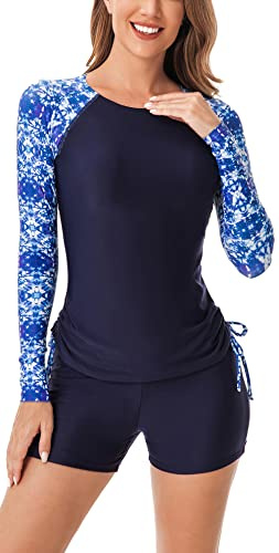2-delade badkläder dam långärmad rashguard tvådelad dammode rund hals surfing simning sport strandkläder, A14, XL