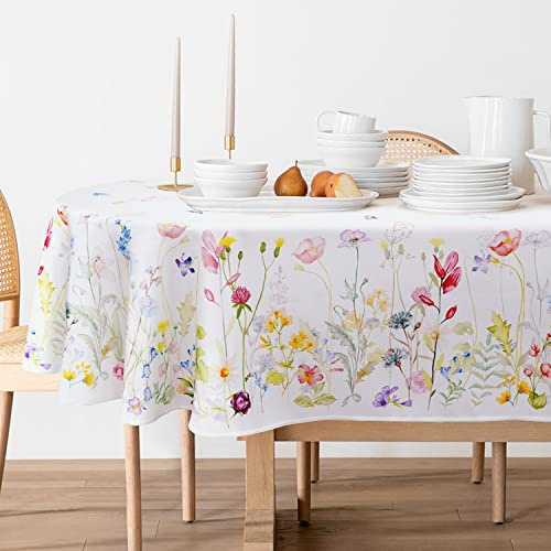 Bnejvif Ovale Tischdecke mit Frühlingsblumen, wasserdicht, knitterfrei, strapazierfähiger Stoff für Frühlings- und Sommertische, 152,4 x 253,9 cm