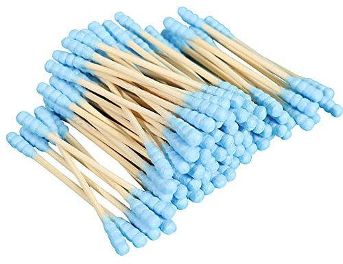FSSTUD Lot de 200 Cotons-tiges à Double tête en Spirale pour Nettoyer Les Oreilles, démaquillant, pour cosmétiques, Bleu