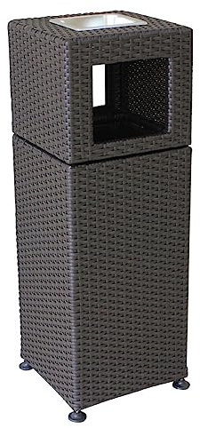 FIONEL Contenedor de basura Cubo de basura grande para exteriores con tejido de mimbre de plástico cuadrado con cenicero contenedor de basura de garaje de patio Industrial Gran capacidad
