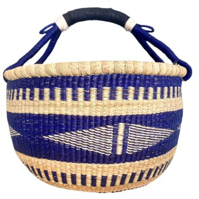 Bolga Korb Afrika - XXL - Das Original aus Ghana - Bunt - Fair Trade - Rund - Viele Farben - Afrikanischer Graskorb mit Ledergriff - Flechtkorb 30-40 cm - Rundkorb mit Wunschdesign (Tamale)