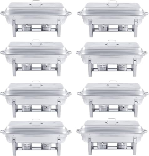 Wilprep 9L Chafing Dish Buffet Scaldavivande in Acciaio Inox Contenitore Vassoio di Riscaldamento Pentole di Riscaldamento per Servire per Buffet di Catering e Feste(8 Pezzi)
