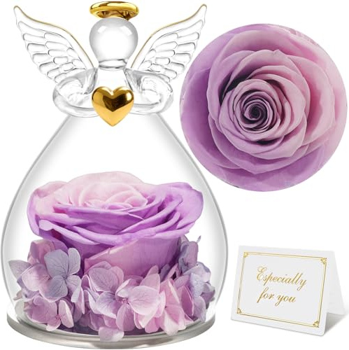 Sunia Ewige Rose Engel Geschenke für Frauen, Ewige Rose im Glas Engel Figur Mama Geschenk, Geburtstagsgeschenk für Frauen, Geschenke für Mama, Mutter Oma Geschenk, Muttertag Weihnachten Valentinstag