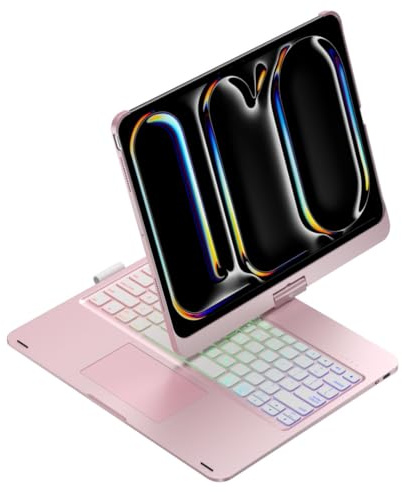 kaidisen 360 Rotatable Keyboard for iPad Pro 11-Inch M5/M4 2025/2024 (6th/5th Generation) Case with Touchpad 7 Color Backlight Foldable Backlit Keyboard,Rose Gold