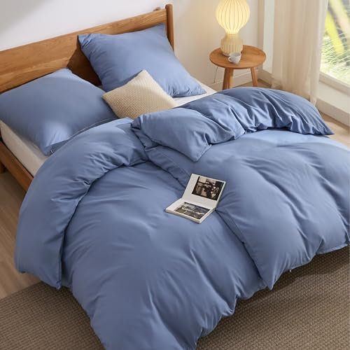 BEDSURE Ropa de cama de 135 x 200 cm, 4 piezas, color azul pizarra, 2 fundas nórdicas de 135 x 200 cm y 2 fundas de almohada de 80 x 80 cm, certificado Öko-Tex, color azul, poliéster, microfibra con