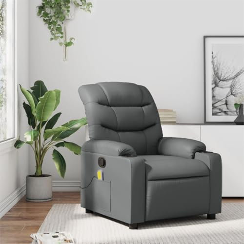 Homgoday Massagesessel, Fernsehsessel Relaxsessel mit Liegefunktion Ruhesessel Polstersessel TV Sessel, Verstellbare Rückenlehne, für Wohnzimmer Grau Kunstleder