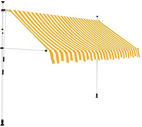 Myheimly Einziehbare Balkonmarkise Klemmmarkise Sonnenschutz Garten Markise Handbetrieben 250 cm Orange/Weiß Gestreift