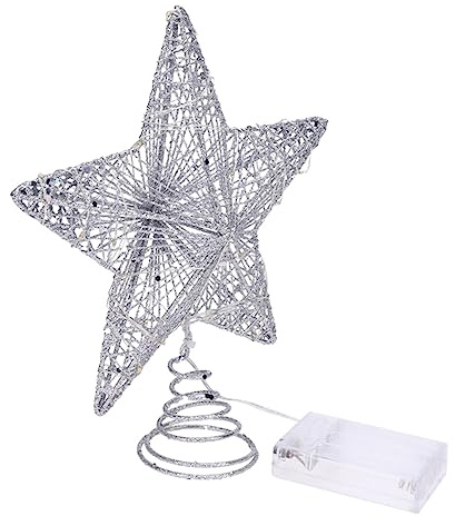 IMIKEYA 3 Pz stella superiore di natale decorazione della cima dell'albero di natale illuminare i toppers dell'albero luce light decorazioni per feste ornamento artistico in ferro Silver