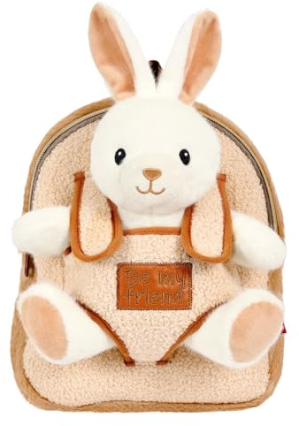 PERLETTI Kuscheltier Rucksack mit Plüsch Tier - Weich Pluschspielzeug Tasche Kinder mit Pluschtier - Kindergarten Kindertasche Flauschig Kleine Mädchen Jungen 3 4 5 6 Jahre - 27x21x9 cm (Häschen)